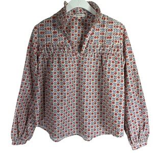 LIVOM Red Floral Women's peasant blouse size xs